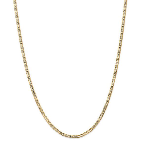 3mm 14k Yellow Gold Solid Concave Anchor Chain Necklace 18 Inch
